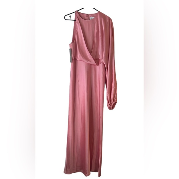Anthropologie Pink One Shoulder Bishop Sleeve Floor Length Bridesmaid Dress - Picture 8 of 8